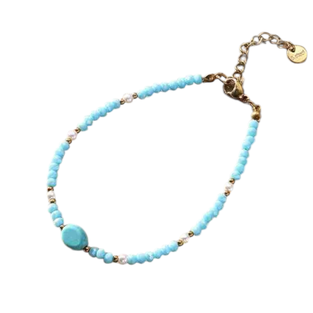 PULSERA ACERO DORADO CRISTALES Y PIEDRA