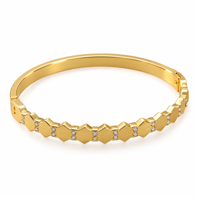 ESCLAVA ACERO DORADO STRASS ROMBO