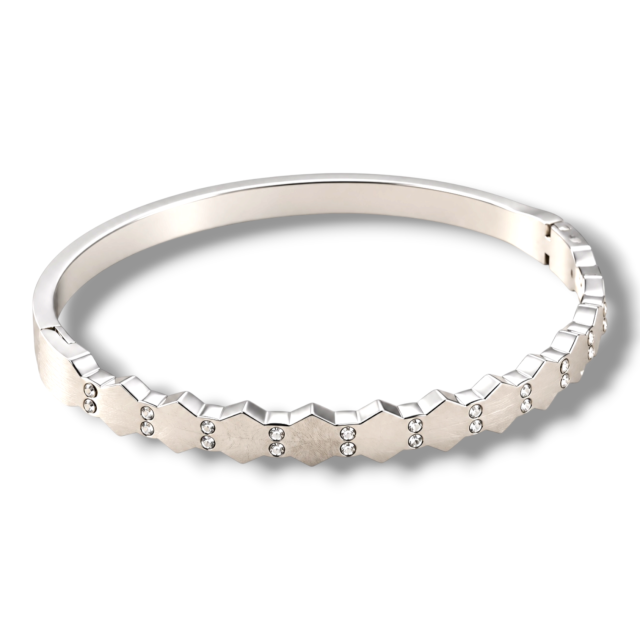 ESCLAVA ACERO BLANCO STRASS ROMBO