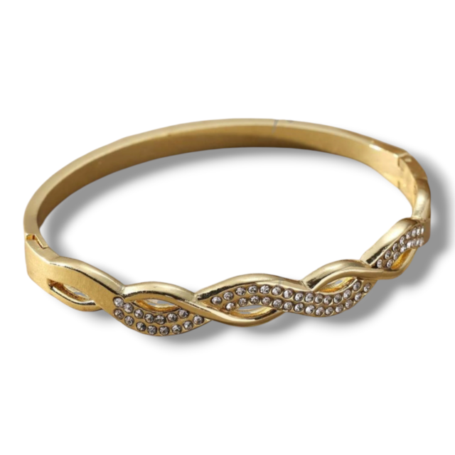 ESCLAVA ACERO DORADO TRENZA STRASS
