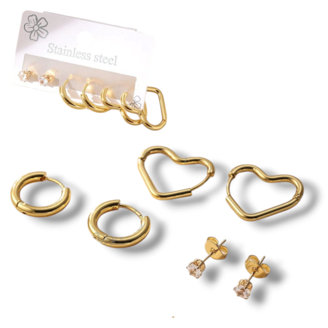 PACK X 3 AROS ACERO DORADO CORAZÓN 