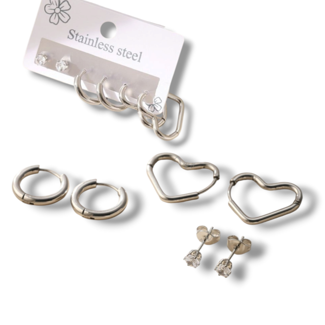 PACK DE AROS X3 ACERO CORAZON