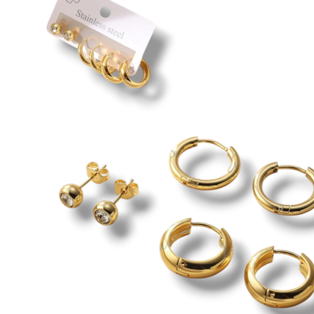 PACK DE AROS X 3 ACERO DORADO