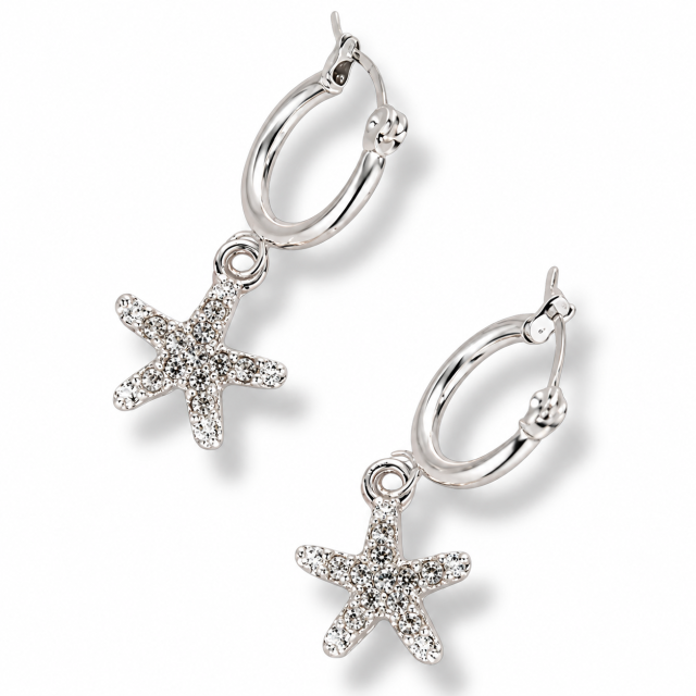 ARO ACERO BLANCO ARGOLLA DIJE ESTRELLA DE MAR STRASS