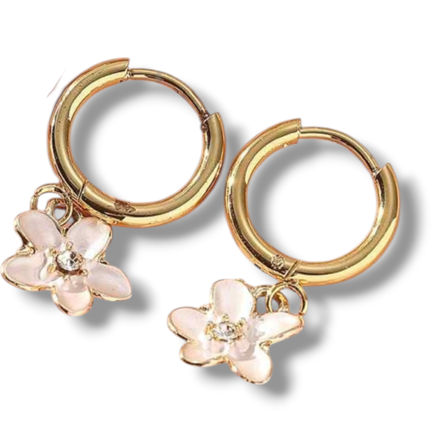 ARO ACERO DORADO ARGOLLA CLIP DIJE FLOR