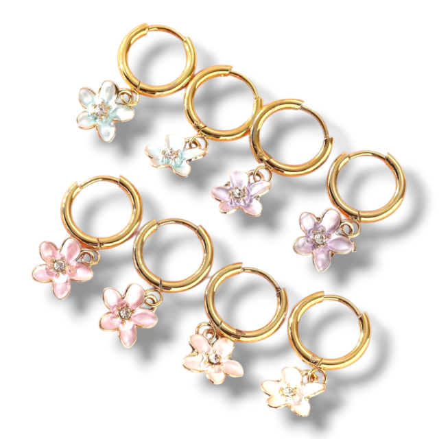 ARO ACERO DORADO ARGOLLA CLIP DIJE FLOR