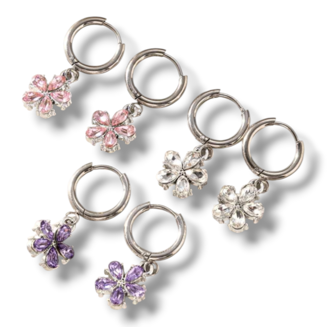 ARO ACERO ARGOLLA CLIP DIJE FLOR CRISTAL 
