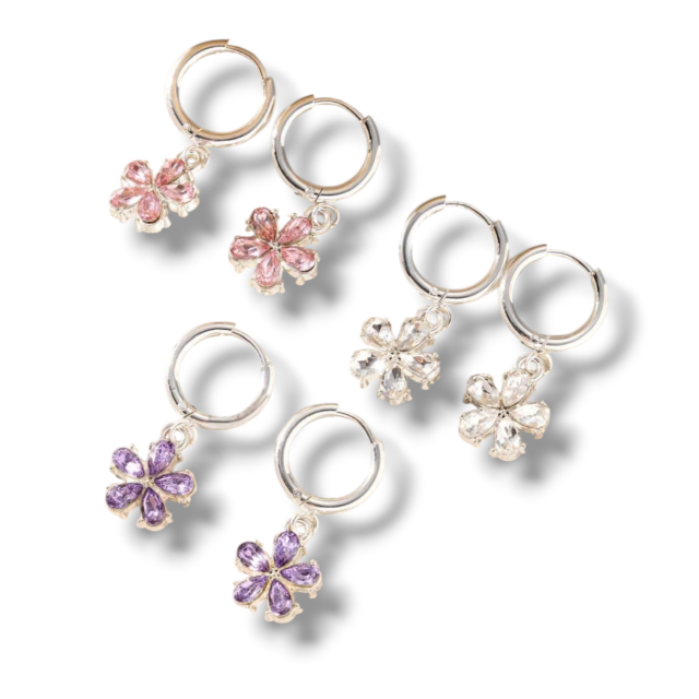 ARO ACERO BLANCO ARGOLLA CLIP DIJE FLOR CRISTAL