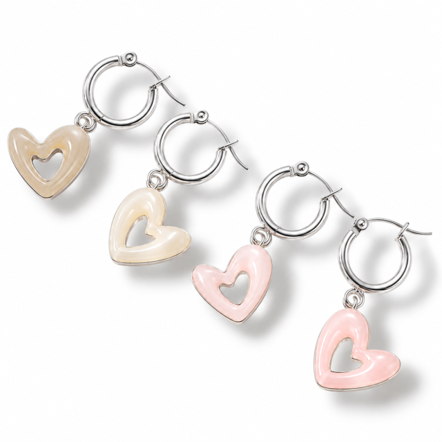 ARO ACERO BLANCO ARGOLLA DIJE CORAZÓN PIEDRA
