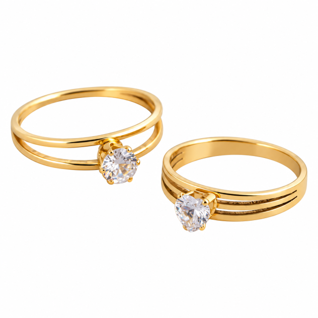 ANILLO ACERO DORADO x2 CORAZÓN CUBIC