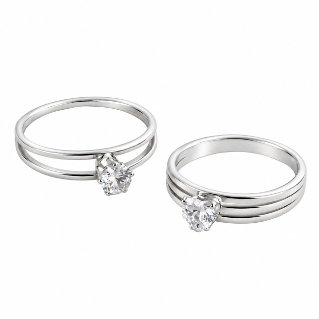 ANILLO ACERO BLANCO X2 CORAZÓN CUBIC