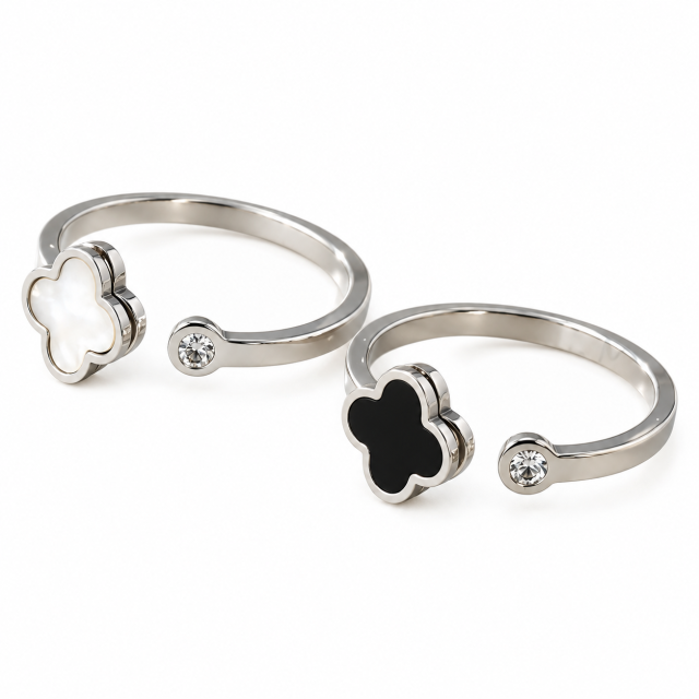 ANILLO ACERO VC TRÉBOL NEGRO O BLANCO