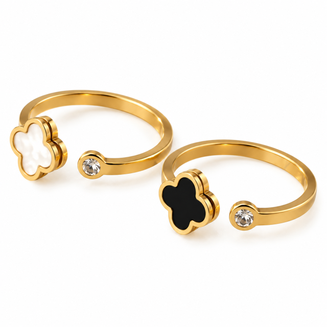 ANILLO ACERO DORAFO VC TRÉBOL NEGRO O BLANCO