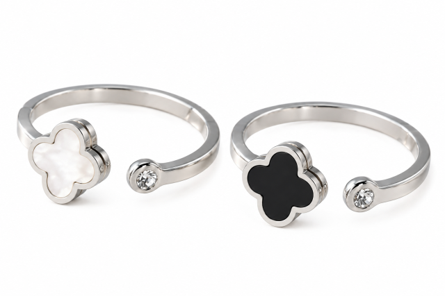 ANILLO ACERO BLANCO VC TRÉBOL BLANCO O NEGRO