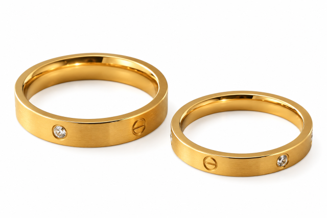 ANILLO ACERO DORADO ALIANZA X 2 CARTIE