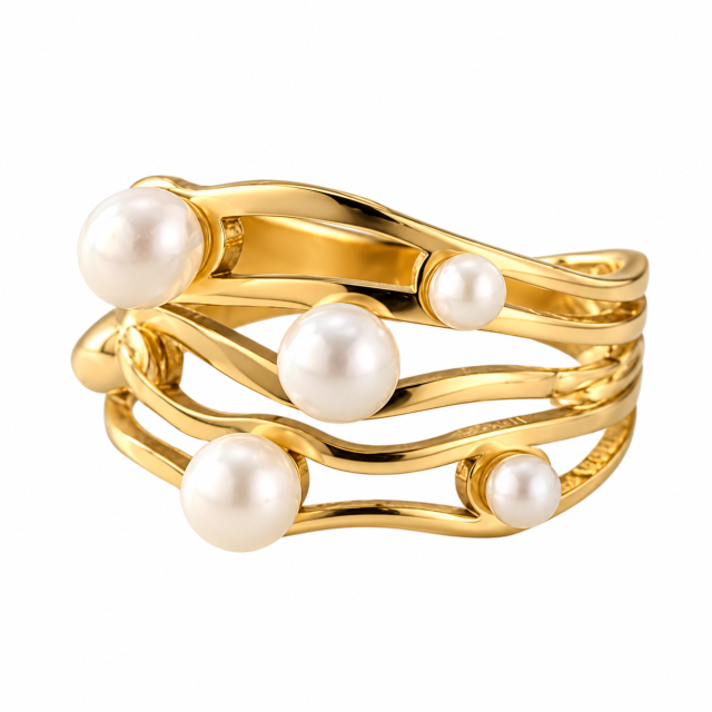 ANILLO ACERO DORADO PERLA