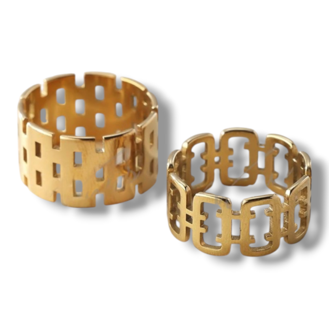 ANILLO ACERO DORADO DISEÑO HERME x 2