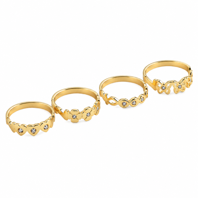 ANILLO ACERO DORADO FORMAS X4