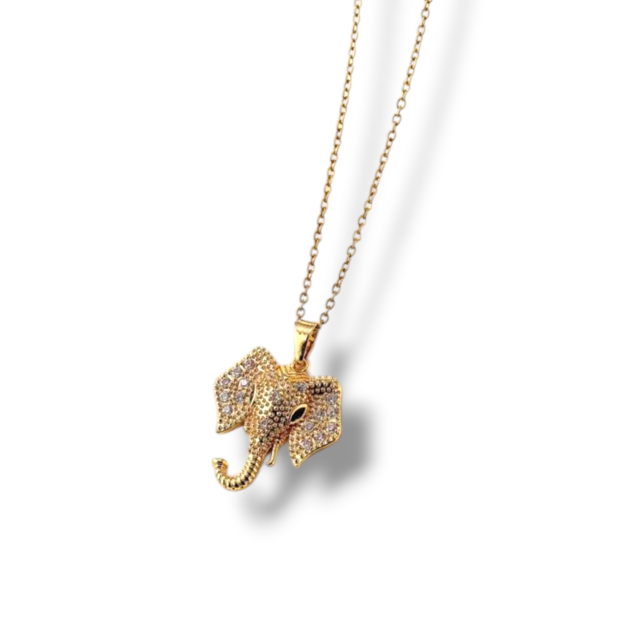 COLLAR ACERO DORADO DIJE ELEFANTE MICROPAVE