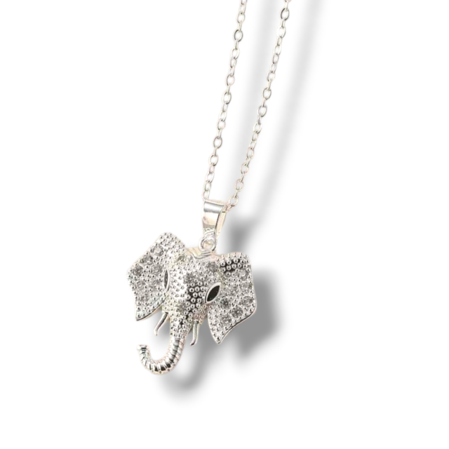 COLLAR ACERO BLANCO DIJE ELEFANTE MICROPAVE 
