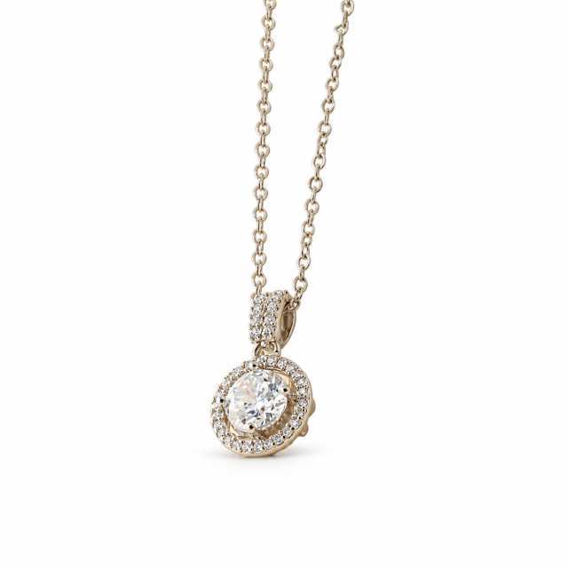 COLLAR ACERO BLANCO DIJE CÍRCULO CUBIC MICROPAVE