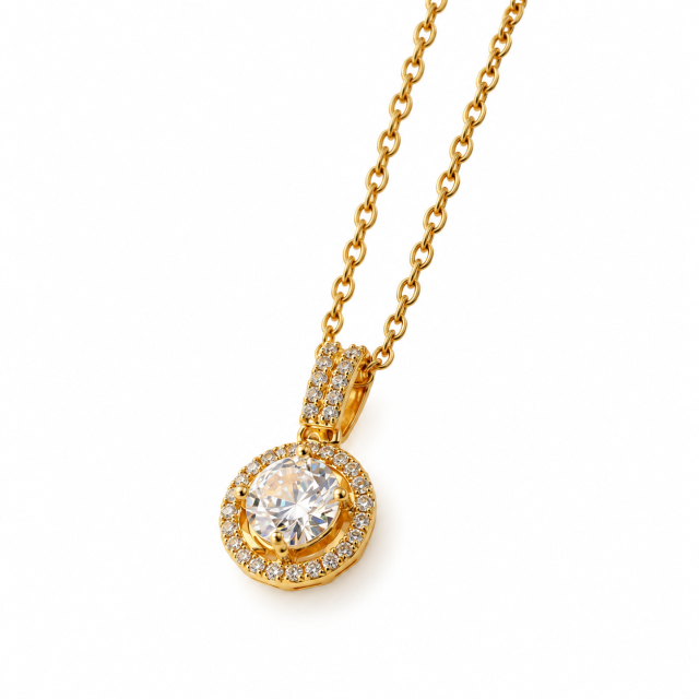 COLLAR ACERO DORADO DIJE CÍRCULO MICROPAVE 