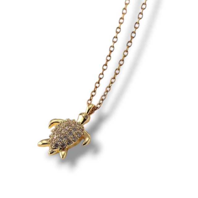 COLLAR ACERO DORADO DIJE TORTUGA MICROPAVE 
