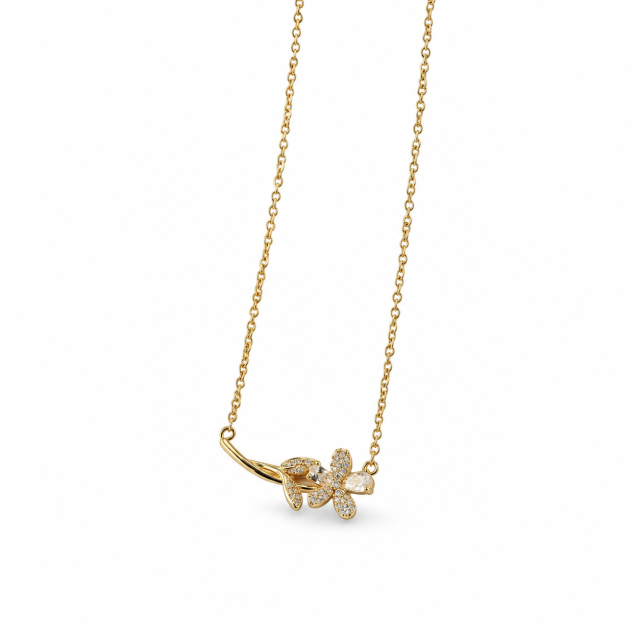 COLLAR ACERO DORADO DIJE FLOR MICROPAVE 