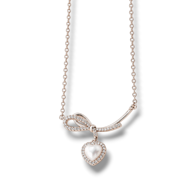 COLLAR ACERO BLANCO DIJE CORAZÓN PERLA MICROPAVE 