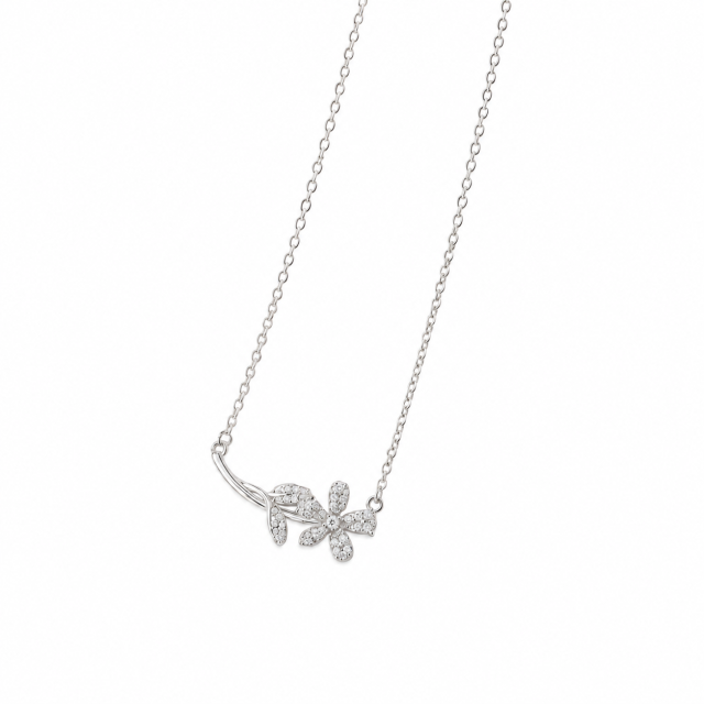 COLLAR ACERO BLANCO DIJE FLOR MICROPAVE 