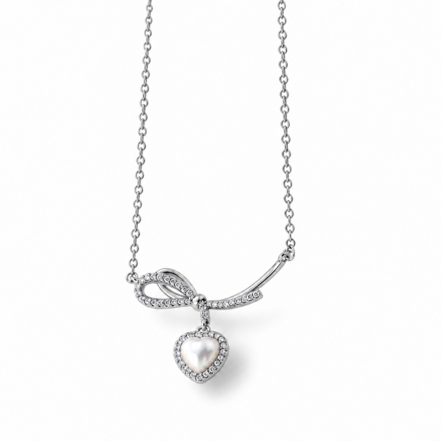 COLLAR ACERO DIJE CORAZÓN PERLA MICROPAVE