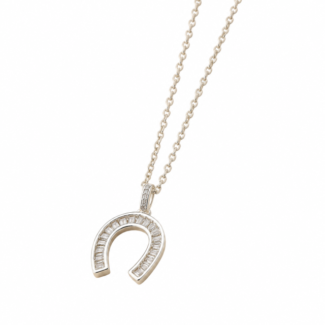 COLLAR ACERO BLANCO DIJE HERRADURA MICROPAVE 