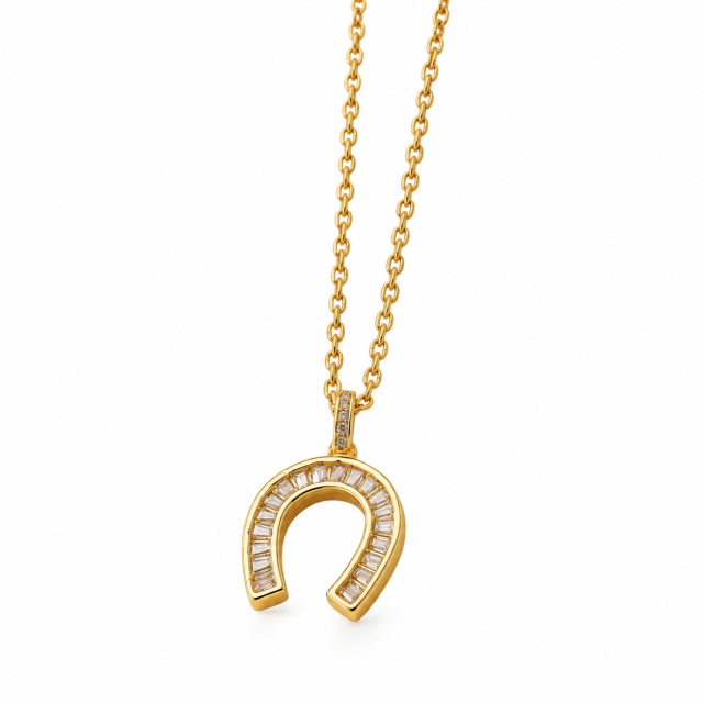 COLLAR ACERO DORADO DIJE MICROPAVE HERADURA