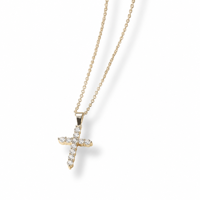 COLLAR ACERO BLANCO DIJE CRUZ CUBIC
