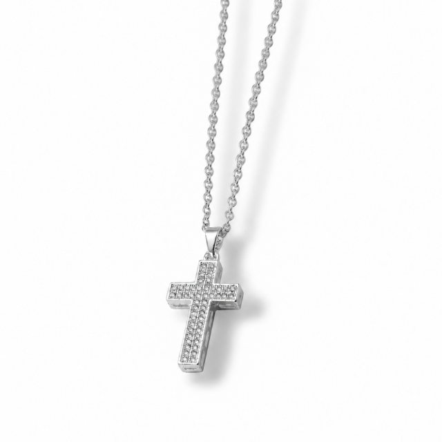 COLLAR ACERO BLANCO DIJE CRUZ MICROPAVE 