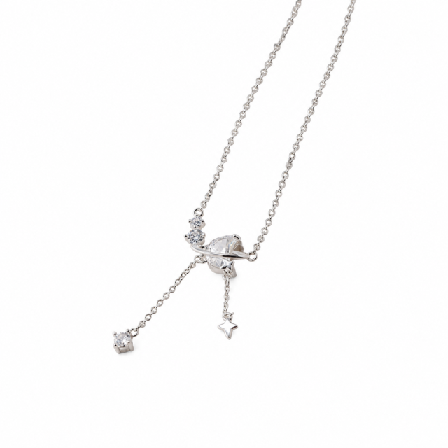 COLLAR ACERO BLANCO DIJE LUNA Y ESTRELLA 