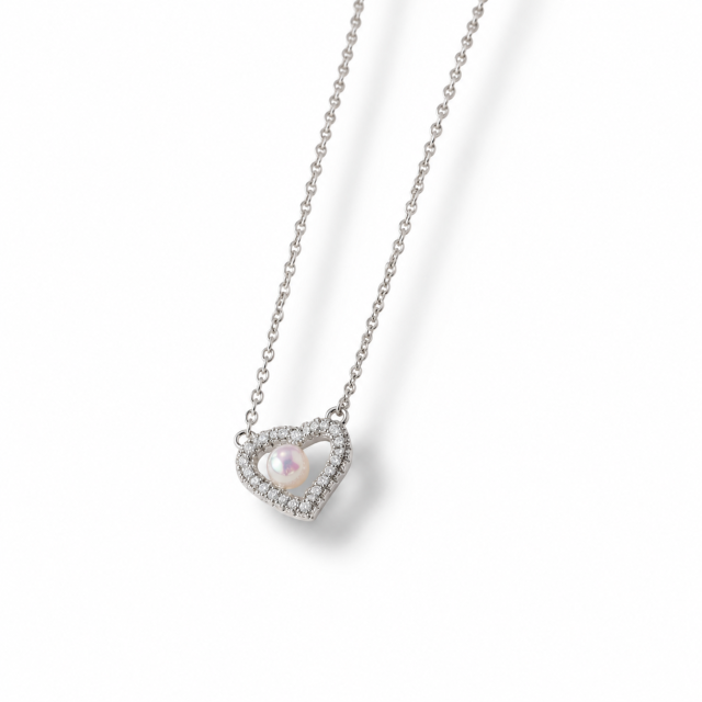 COLLAR ACERO BLAMCO CORAZÓN PERLA