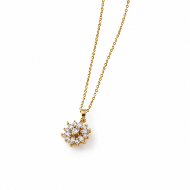 COLLAR ACERO DORADO DIJE GIRASOL CUBICS
