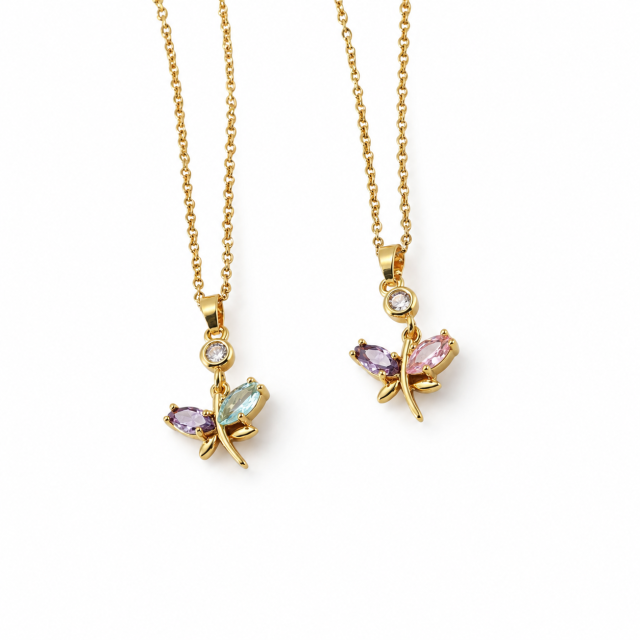 COLLAR ACERO DORADO LIBÉLULA CRISTAL 