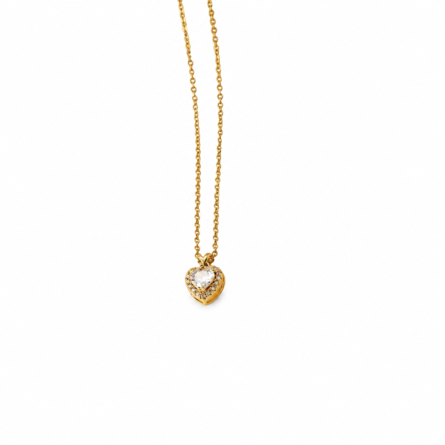 COLLAR ACERO DORADO CORAZÓN DIJE MICROPAVE 