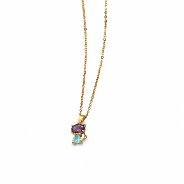 COLLAR ACERO DORADO DIJE GATO CRISTAL 