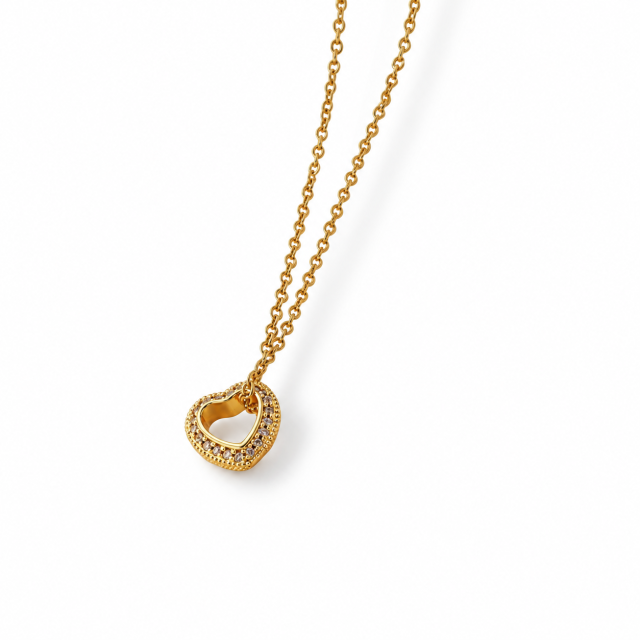 COLLAR ACERO DORADO CORAZÓN CALADO MICROPAVE