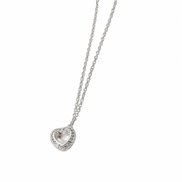 COLLAR ACERO BLANCO  CORAZÓN LABRADO MICROPAVE 
