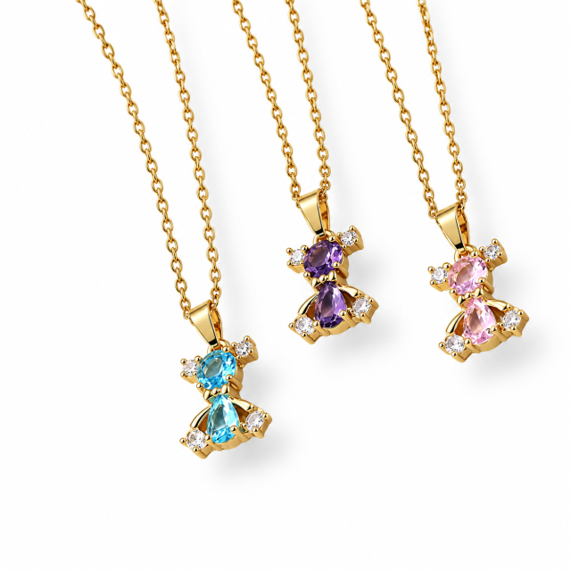 COLLAR ACERO DORADO OSO CRISTAL