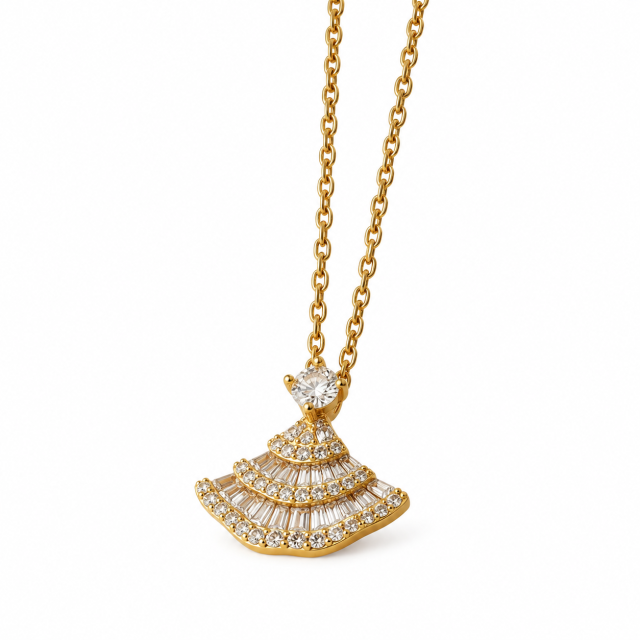 COLLAR ACERO DORADO ABANICO MICROPAVE