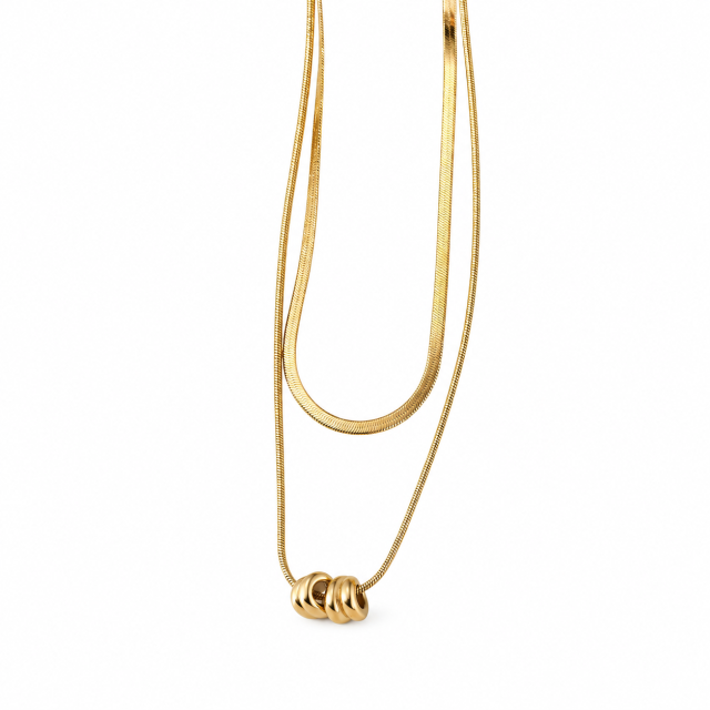 COLLAR ACERO DORADO DOBLE DONAS