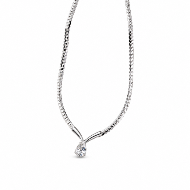 COLLAR ACERO BLANCO CADENA RÍGIDA DIJE CUBIC