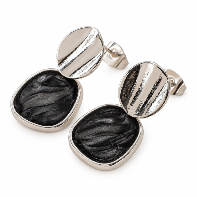 ARO ACERO BLANCO COLGANTE CUADRADO ESMALTADO NEGRO