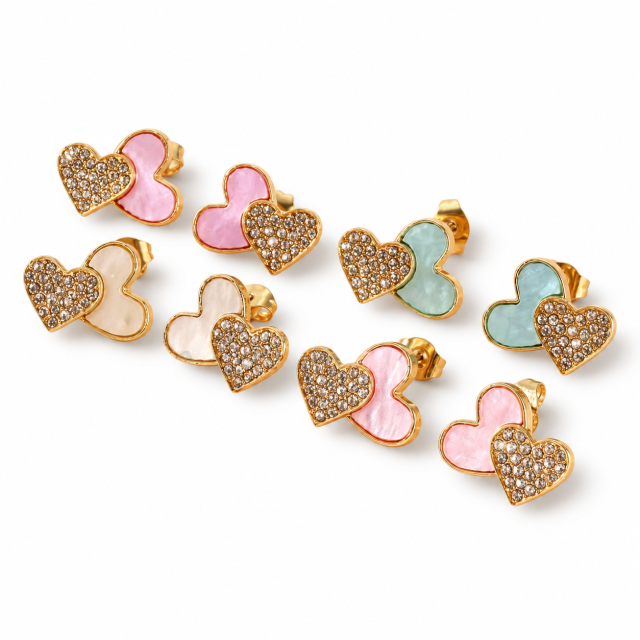 ARO ACERO DORADO PASANTE CORAZÓN STRASS
