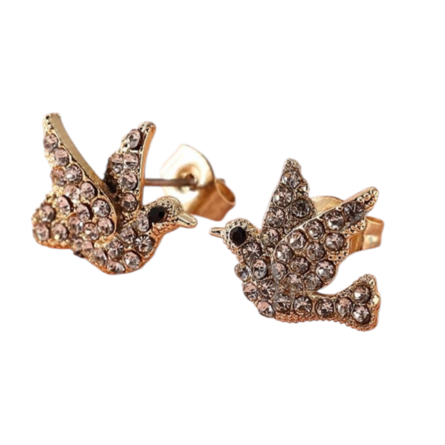 ARO ACERO DORADO PASANTE COLIBRÍ STRASS